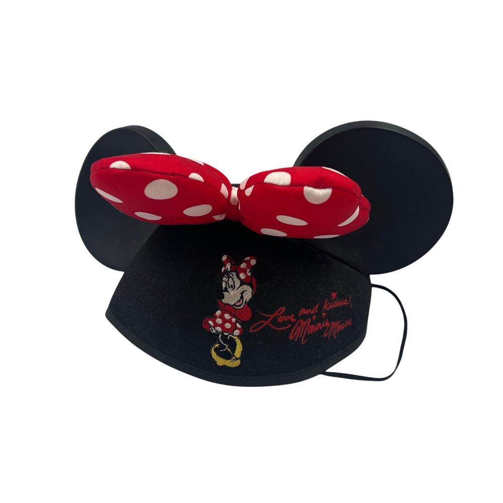 Disney Parks Minnie Mouse Ears‎ Hat Love & Kisses Red White Classic Bow Youth Sz